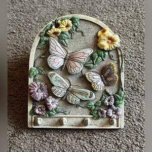 Spoontiques Butterfly/ Floral Key Holder Cottagecore Style Wall Decor